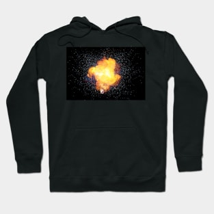 Realistic bright fiery bomb explosion with sparks and smoke Hoodie